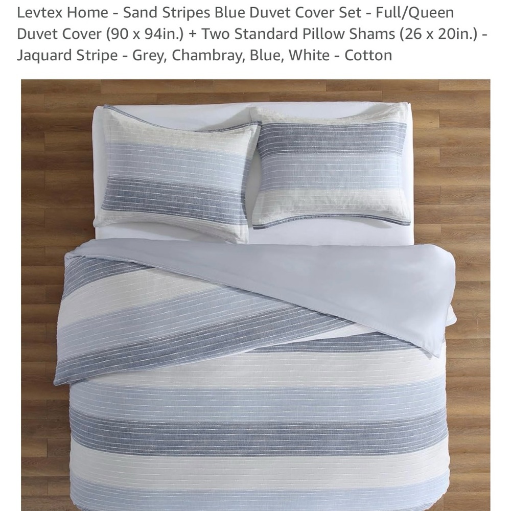 Levtex Chambray Stripe Duvet Cover Set - Gray, Blue, White